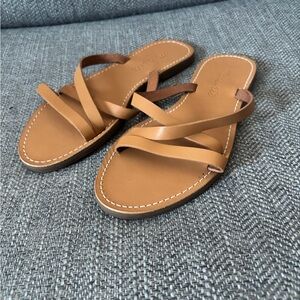 Madewell The Boardwalk Skinny Strap Slide Sandals in Tan Sz 5